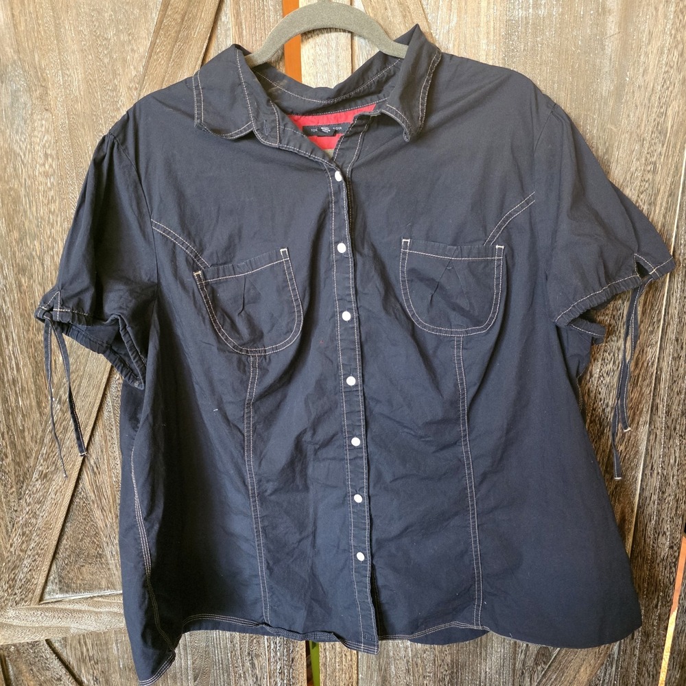 Tommy Hilfiger Shirt Women's Size 22 Navy Blue Collared‎ Button Up Vintage Y2K
